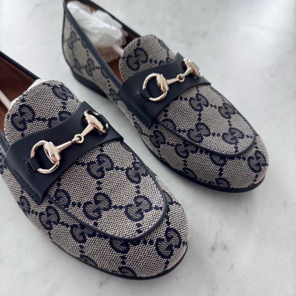 Gucci Boys Blue Signature GG Canvas Slip On Logo Loafer EU31 NEW SEASON